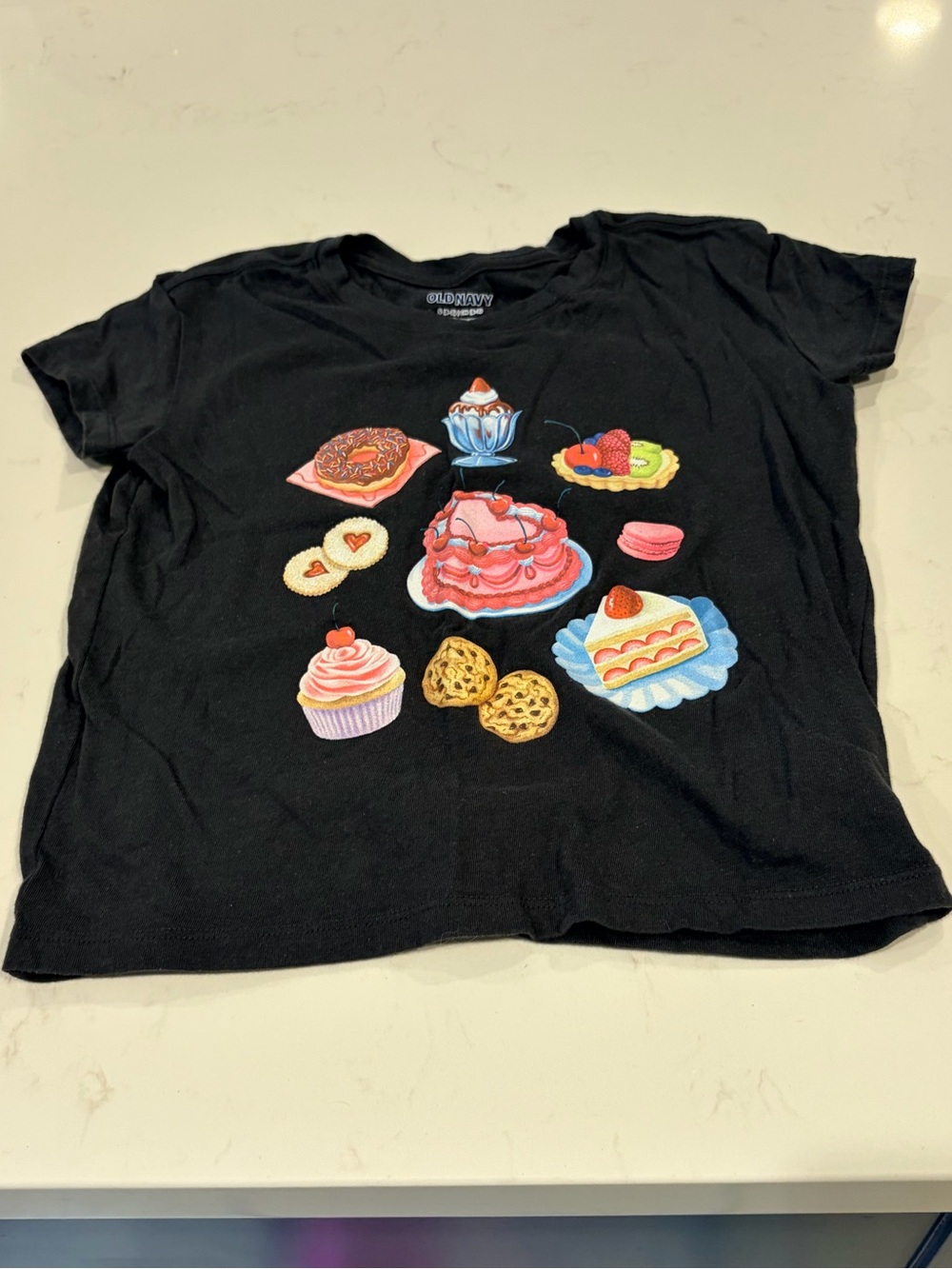 Old Navy Black Kids Tee with Colorful Dessert Print